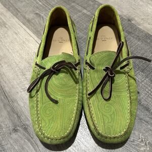 Etro Milano Green Suede Driving Shoes Paisley Bow Tie Loafer Slip Ons RARE Sz 42